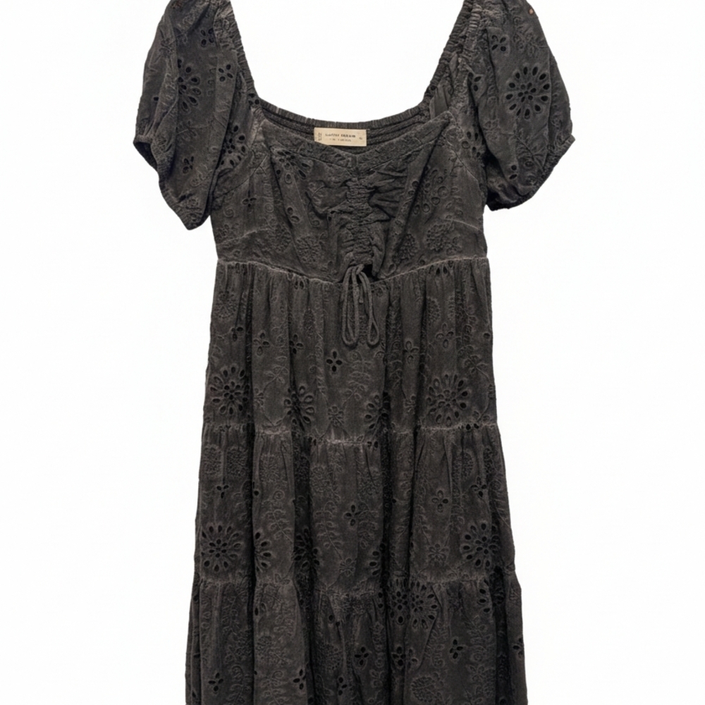 Lucky Brand Charcoal Eyelet Midi Dress